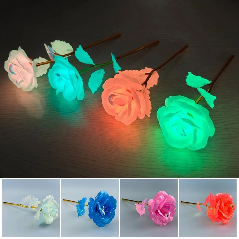 محاكاة زهرة الورد مع أضواء الفلورسنت ، ورود مطلية بالرقائق ، زهرة اصطناعية ، ديكور حفل زفاف ، هدية عيد الحب #1