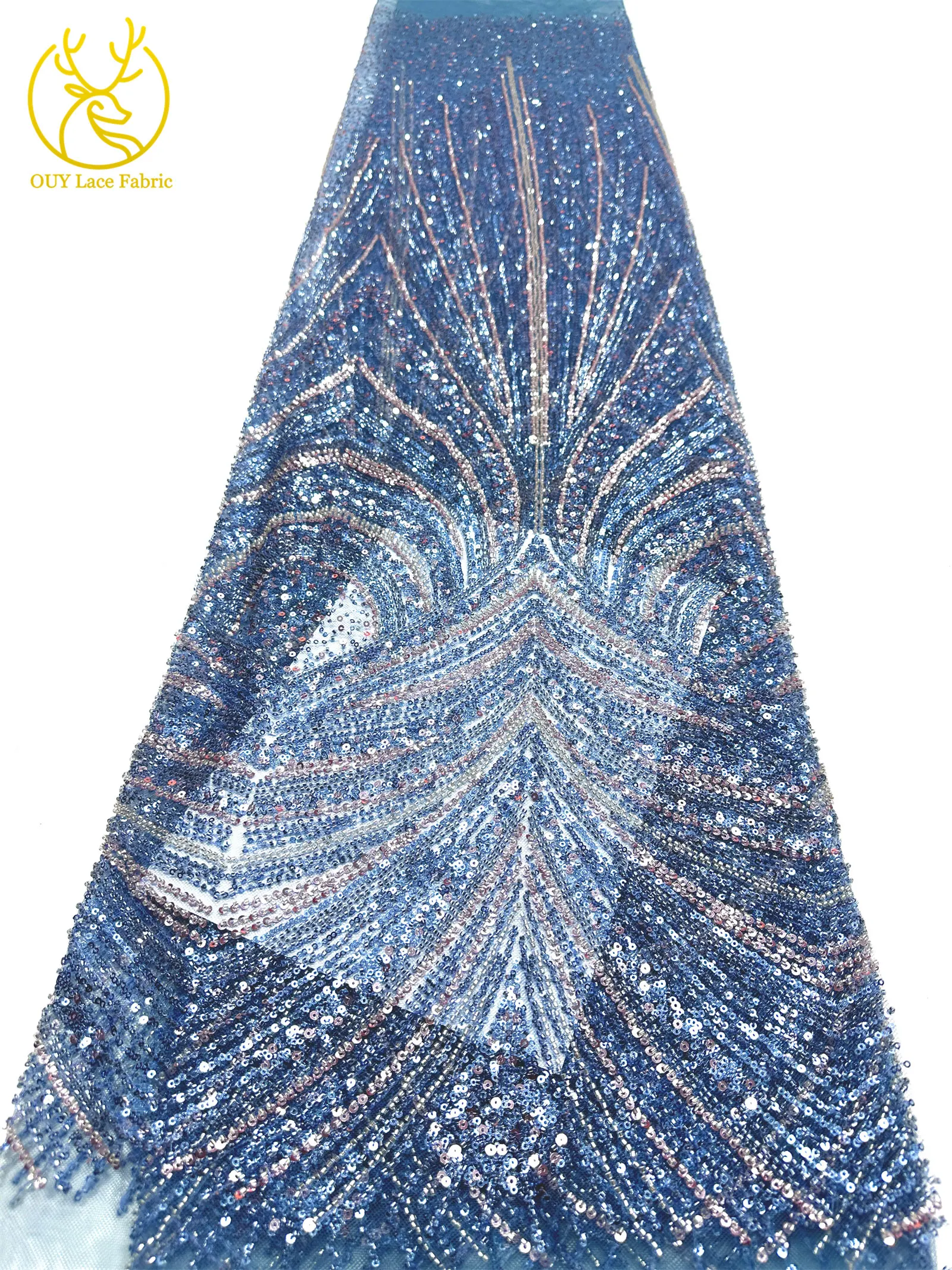2026 Neues Design Luxuriöser Afrikanischer Perlen-Spitzenstoff 5 Yards Afrikanischer Pailletten-Spitzenstoff für Hochzeitskleider und Partykleider Nähmaterial – Detail 12