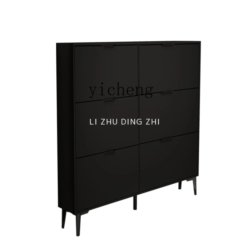 Xl Ultra-Thin Shoe Cabinet Tilting 17cm Shoe Cabinet Home Doorway Entrance Black Shoe Cabinet