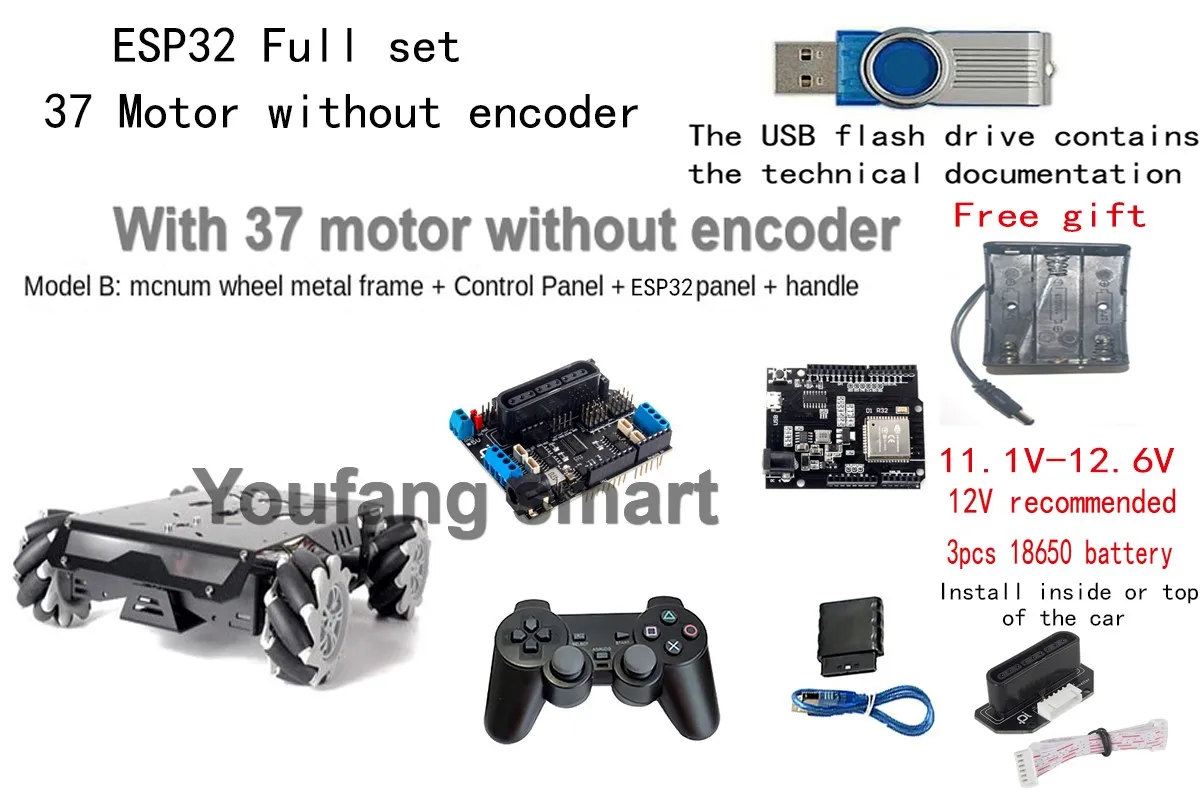 YoufangSmart 10-25Kg Last RC Tank V3 3D 4WD Mecanum Rad Roboter Auto Für Arduino Roboter DIY Kit mit Motor Ps2 Griff ESP32 Programmierbare Roboter 9