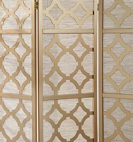 Furniture Quarterfoil Infused Diamond Design 4-Panel Room Divider, Gold