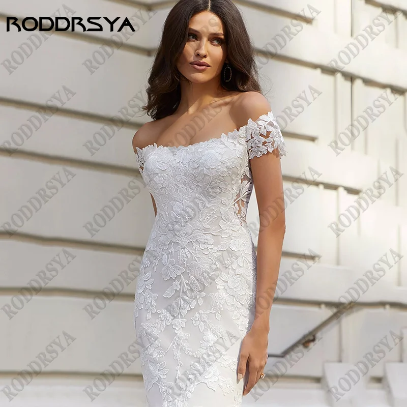 RODDRSYA Off The Shoulder Mermaid Robe De Mariée Bohème Lace Appliques Tulle Wedding Dress Sexy Backless Bridal Gown Custom Made