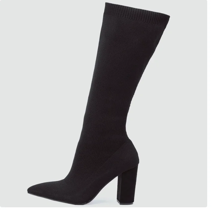 New Sharp pointed thick heel elastic women's boots Heel Boots Fashion suede comfortable shoe Casual high top trendy boot Light