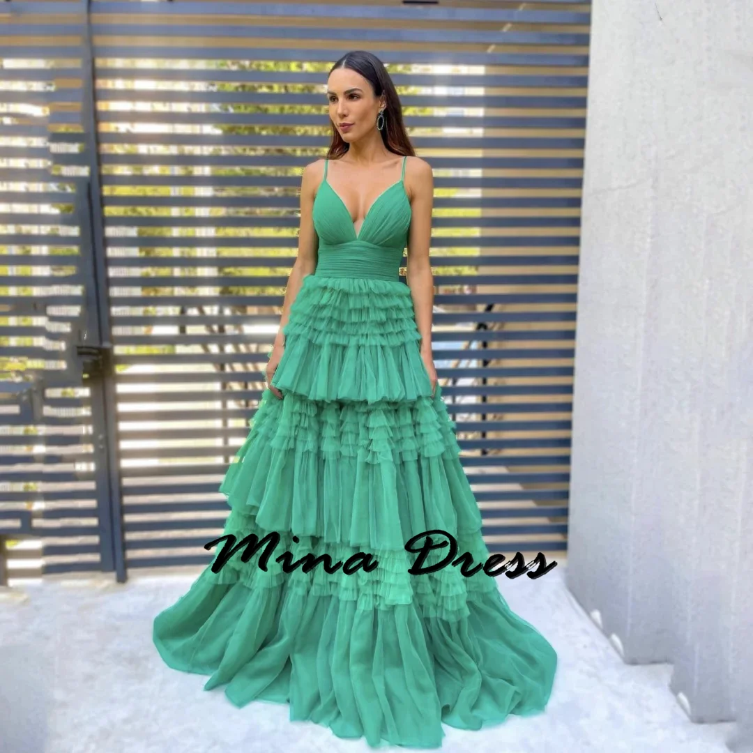 

Mina-Multi layered sheer graduation dress, thin shoulder strap princess evening dress, A-shaped pleats, elegant ladies' party dr