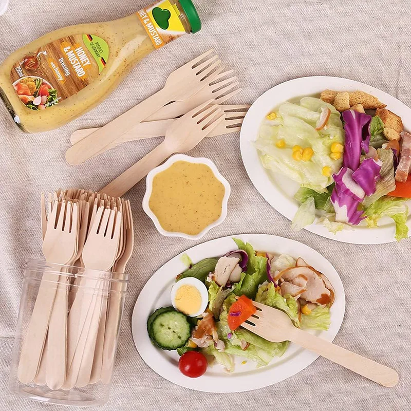 100/200pcs Disposable Wooden Fork and Spoon 14cm for Tasting Sampling Yogurt Ice Cream Dessert Forks Spoons Party Supplies TMZ
