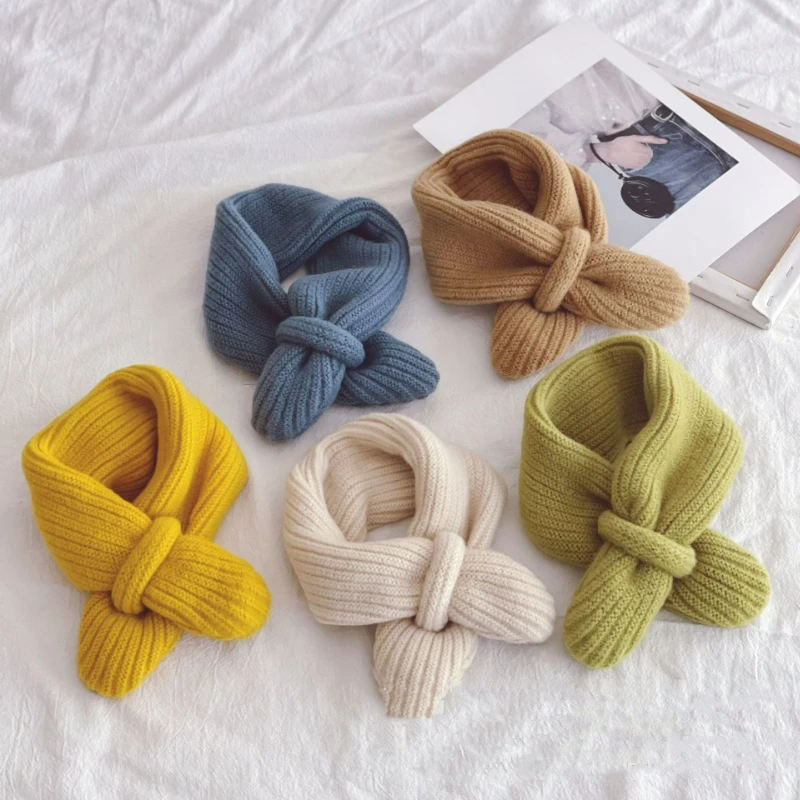 Korean-style Winter Stylish Cross Children’s Small Scarf, Warm, Solid Color, Versatile Knitted Pullover Neck Warmer, Soft