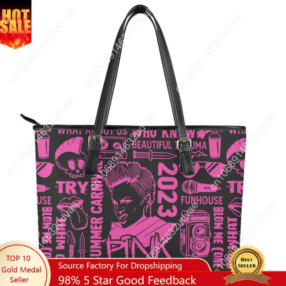 

Pink Handbag Womens Mens Personalized Tote Bag Fashion Shoulder Bag Business Commuter Leather Purse Travel Grocery Bag Gift