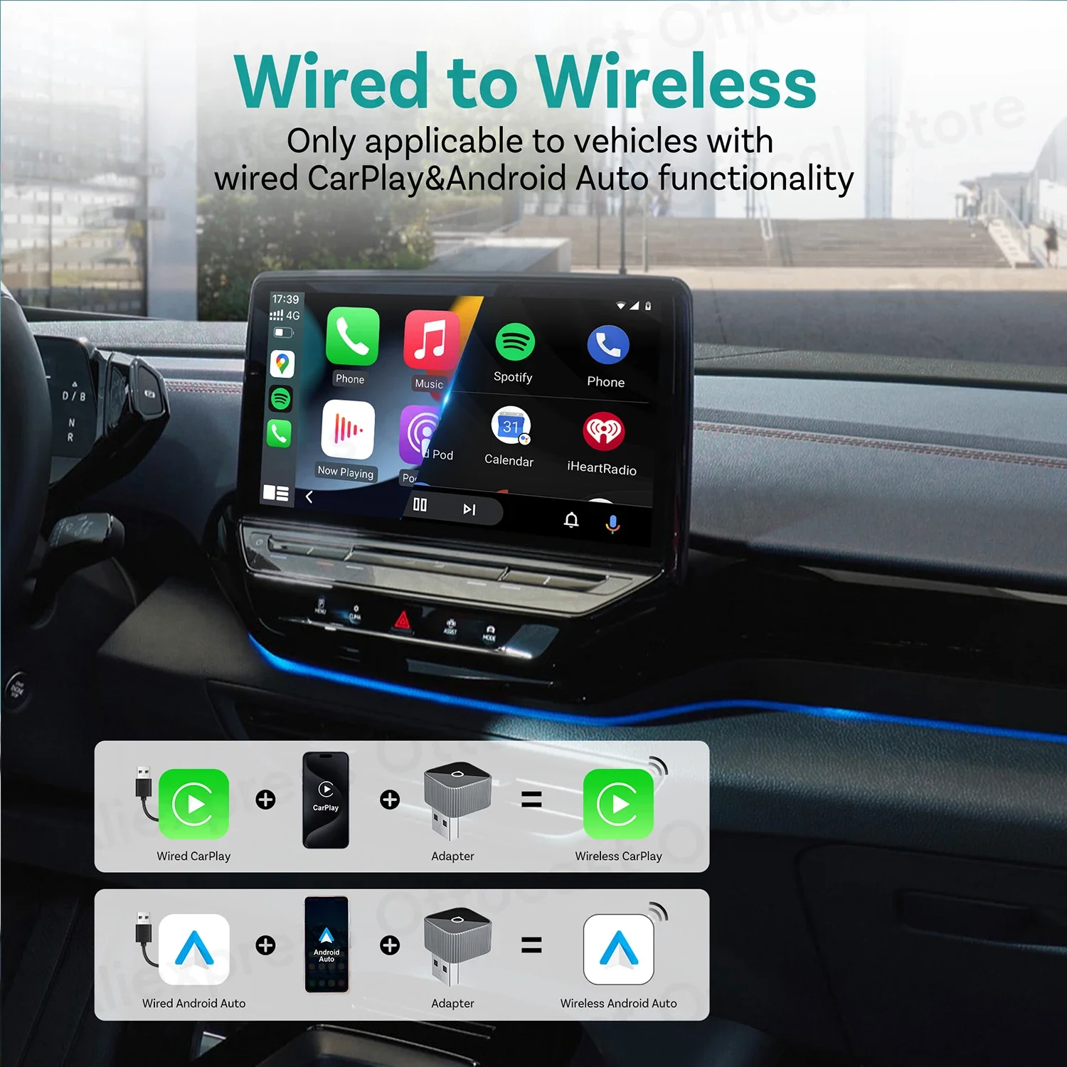 OTTOCAST MINI Slim Wireless CarPlay Android Auto محول 2 في 1 USB دونغل ملحقات السيارة لشركة فولكس فاجن تويوتا هيونداي كيا شيفروليه