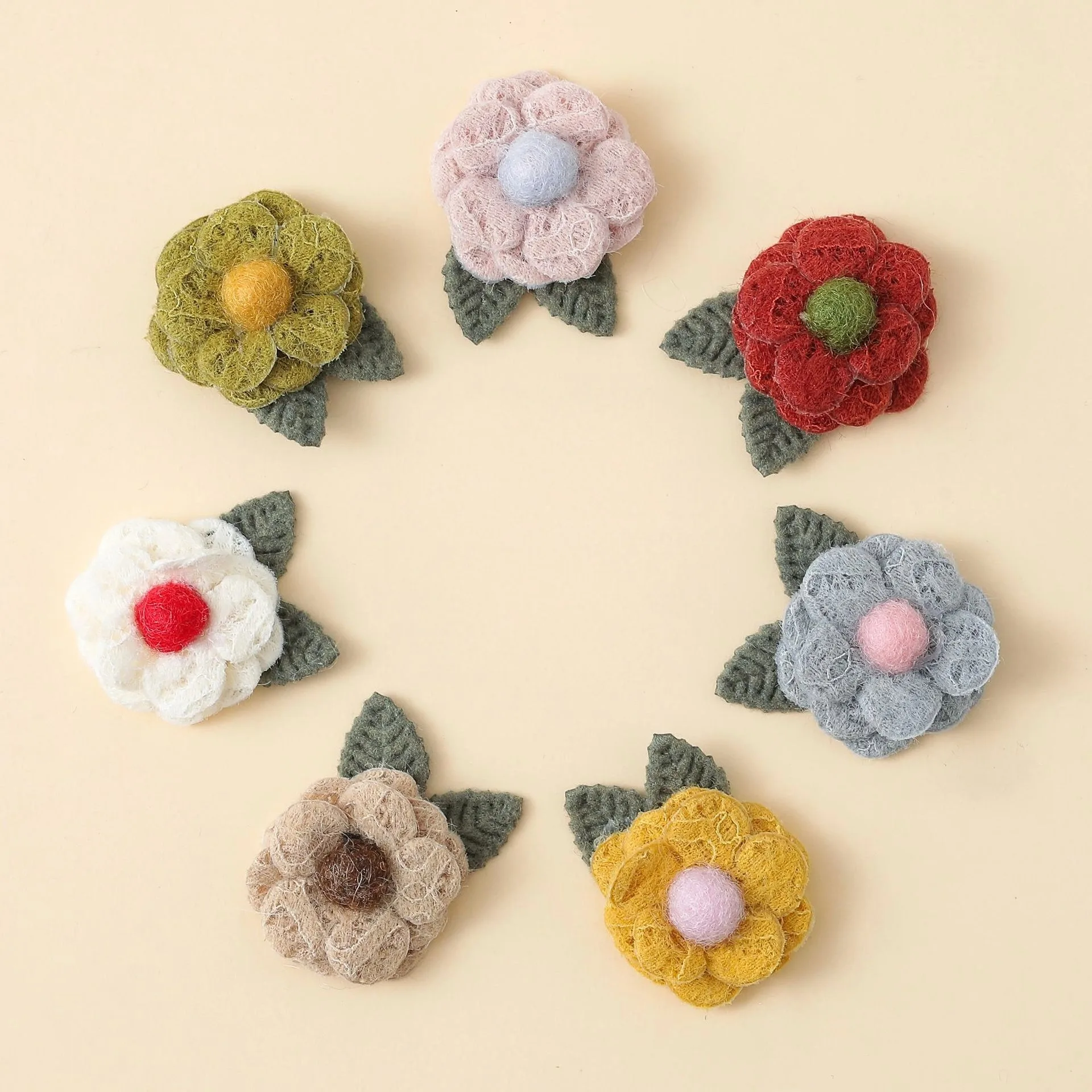 

Felt Five-Petal Camellia Accessory Clothing Hair Decoration Wool Fabric Craft Flower Thick Lace Leaf Camellia Hair Flowers