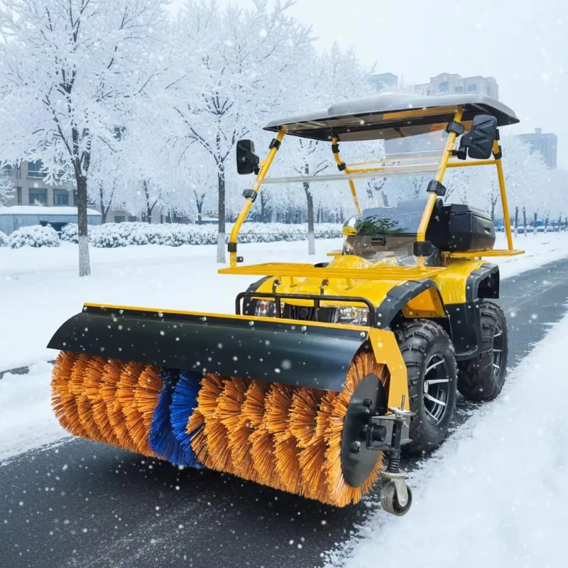 Four Wheel Ride On Snow Sweeper With Hydraulic Brush Control And Enclosed Cabin For Airports Roads And Winter Cleaning Areas