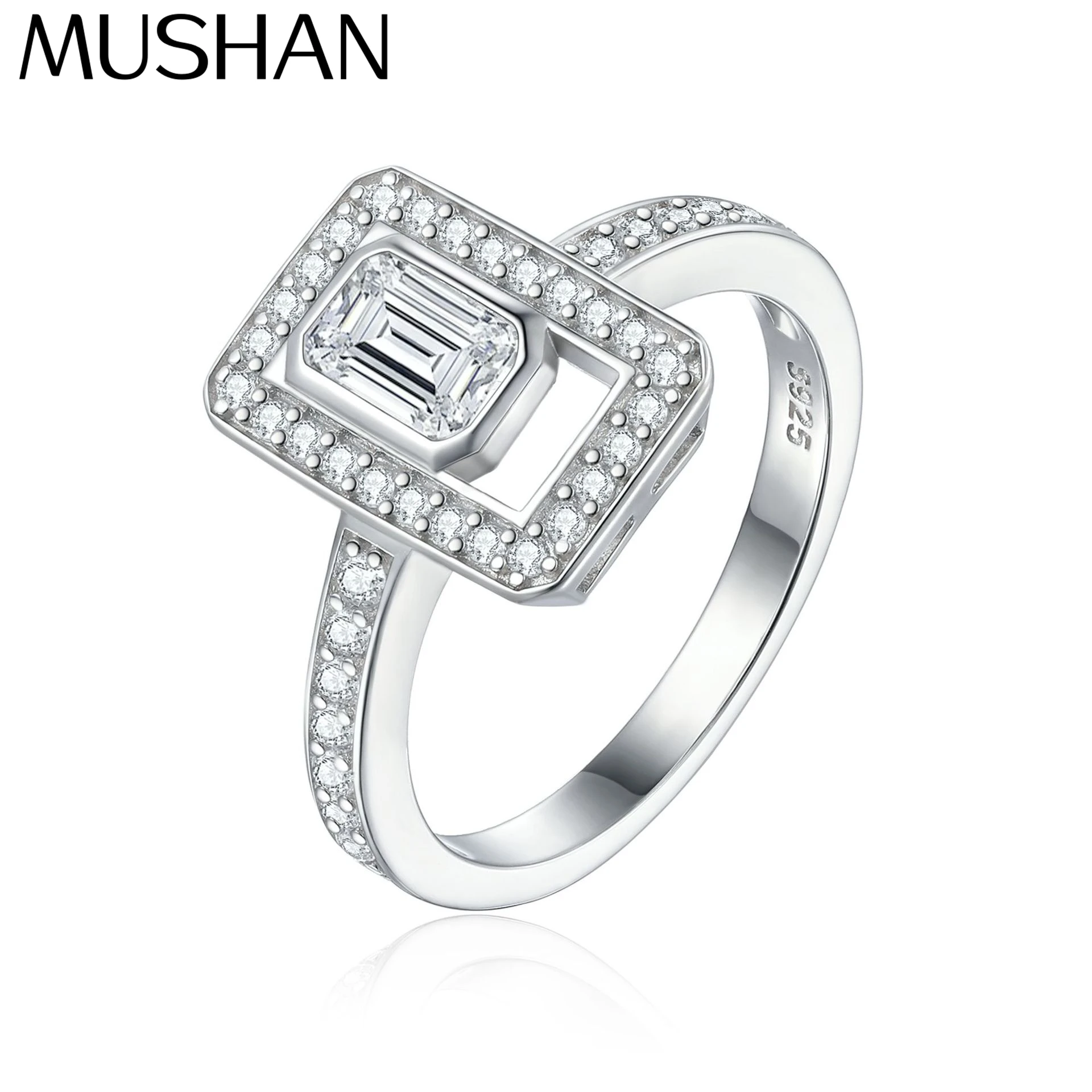 MuShan Jewelry 925 Sterling Silver Rings Bands Engagement Ring 7A Cubic Zirconia  Women Rings Bands Anniversary  Women Gift