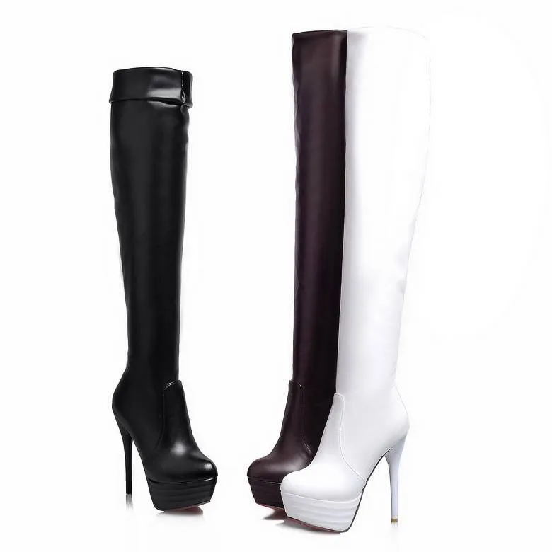 SIMLOVEYO Knee boots Platform High heels shoes Fashion  Female mujer Big size 31-46 Autumn Hot sale Women's shoes Casual shoes