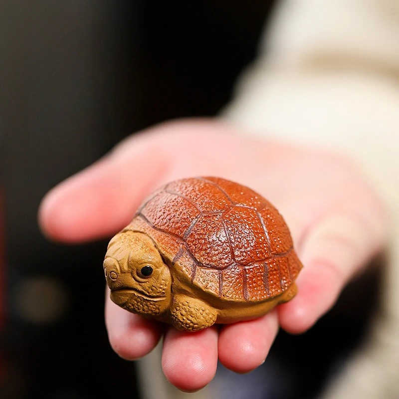 Handmade Yixing Purple Clay Turtle Tea Pet Nurturable Symbol of Wealth for Gongfu Tea Ceremony Home Desk Decor Collectible Gift