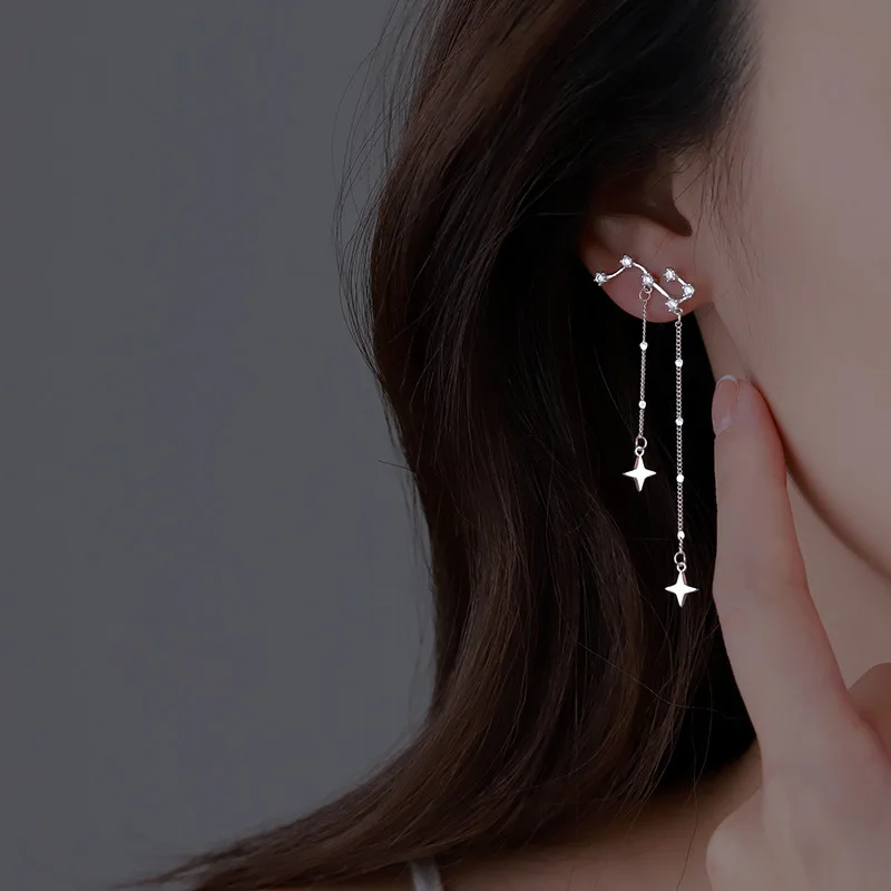 VOQ Silberfarbene Big Dipper Ohrringe Damen Asymmetrische Ohrringe Zarte Persönlichkeit Jubiläum – Detail 8