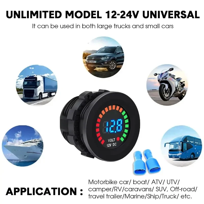 جهاز اختبار الجهد الكهربائي بثلاثة ألوان مع تنبيه صوتي، شاشة رقمية LCD 12-24 فولت للنظام الكهربائي للمركبة، شاشة بطارية في الوقت الحقيقي #1