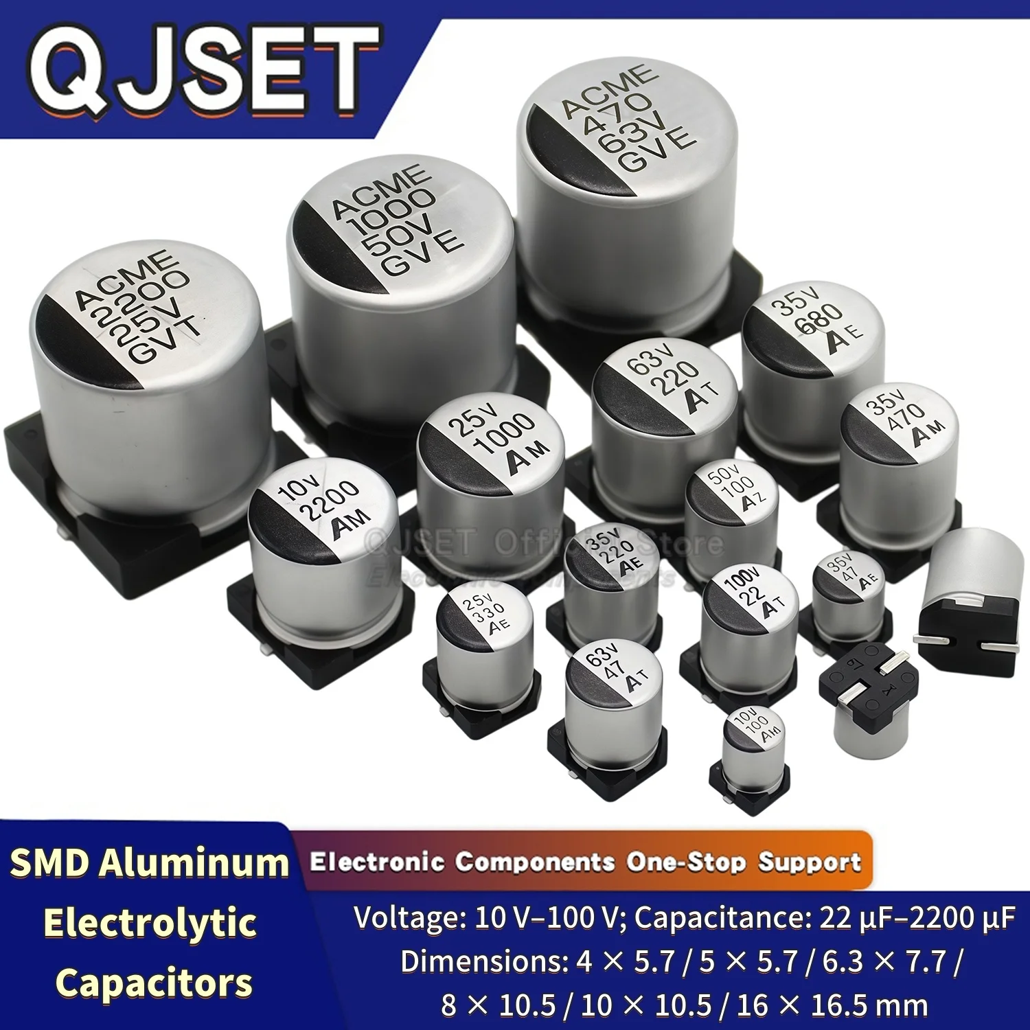 10Pcs Ultra-Compact SMD Aluminum Electrolytic Capacitor 10V 25V 35V 50V 63V 100V 22 47 100 220UF 330UF 470UF 680UF 1000UF 2200UF