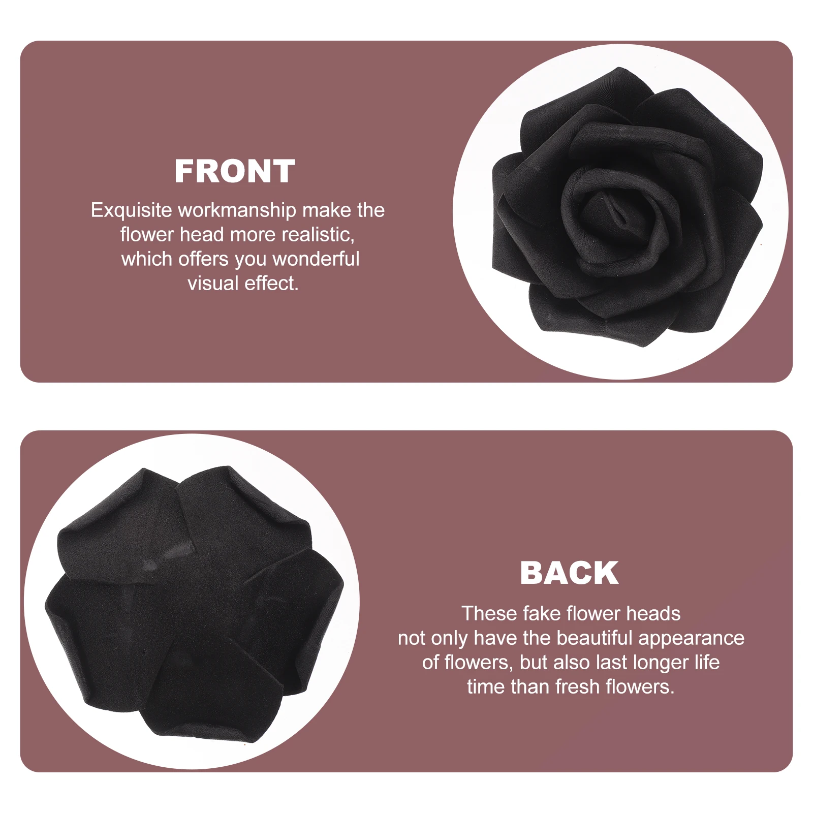

100pcs Heads Black Fake Roses Flowers Fake Roses for Crafts Bride Faux Floral Faux Rose Head Decoration Wedding Party