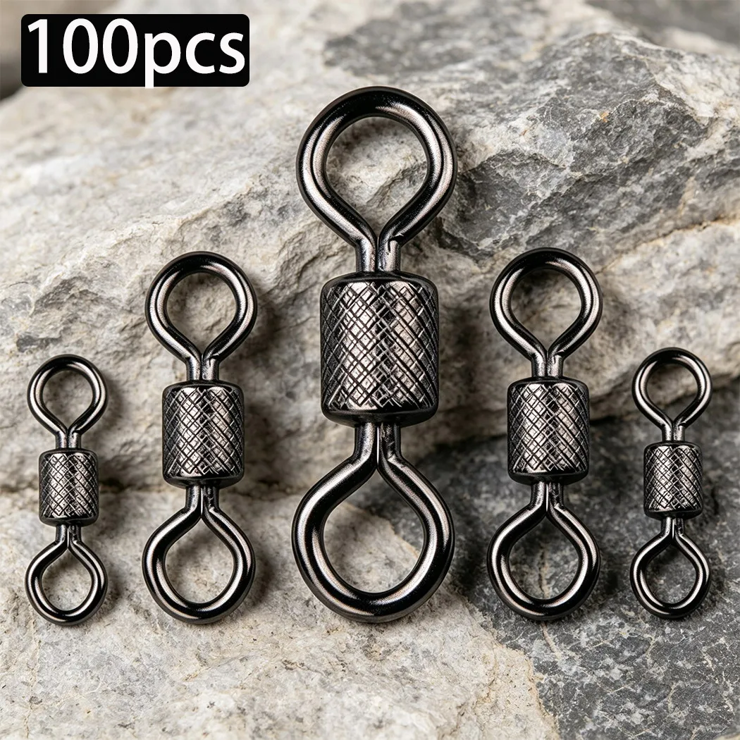 100pcs/box Fishing Swivel 1#-14# Sizes Solid Connector Ball Bearing Snap Fishing Swivels Rolling Stainless Steel Beads