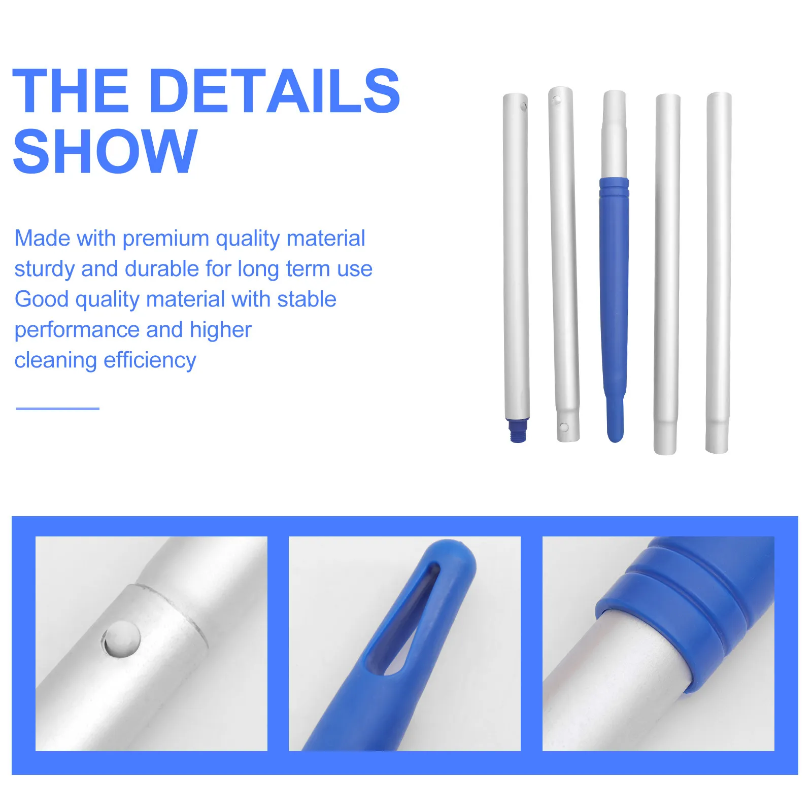 1Set Premium Swimming Pool Cleaner Pole Detachable Heavy Duty Pool Vacuum Sweeper Pole for Ponds Fountains Above Ground Pools