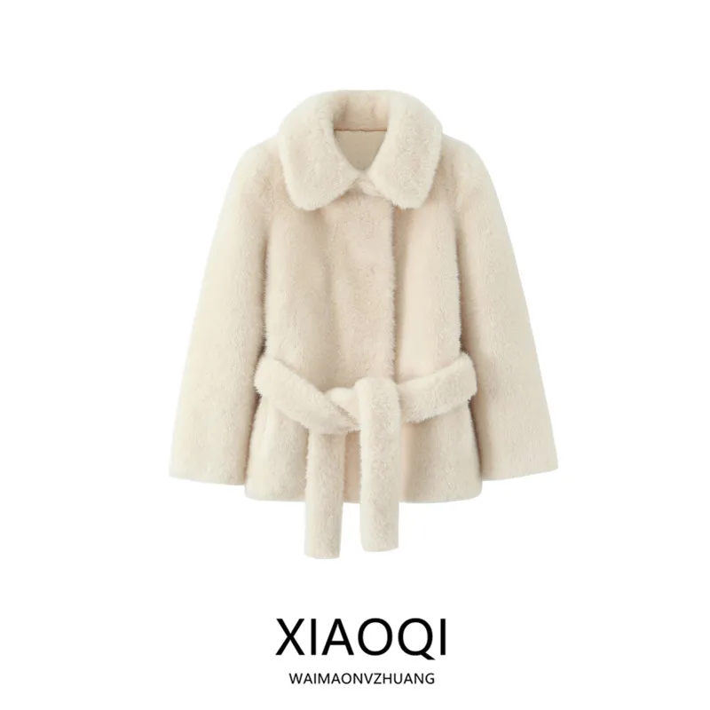 

Loose Faux Fur Effect Coat New Autumn Winter Women's Faion Long Sve Stand Collar Mid-Length Outerwear Ladies' Jaet
