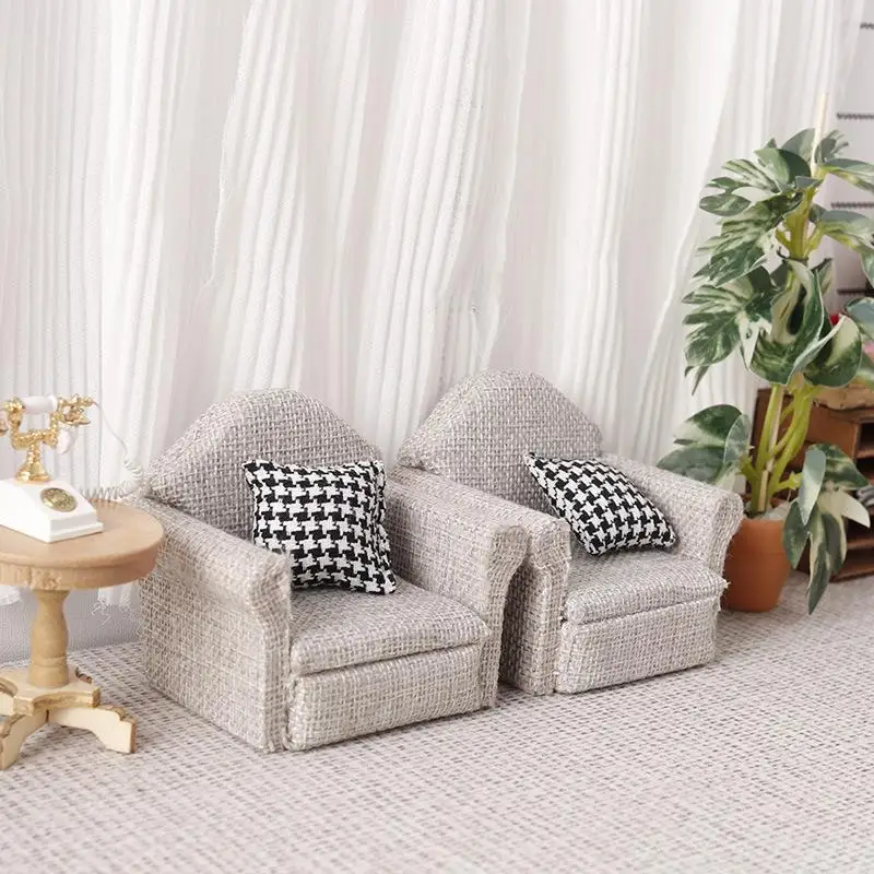1 セットドールハウスミニチュア亜麻ソファスロー枕モデルミニドールハウスホームシーン装飾家具アクセサリー