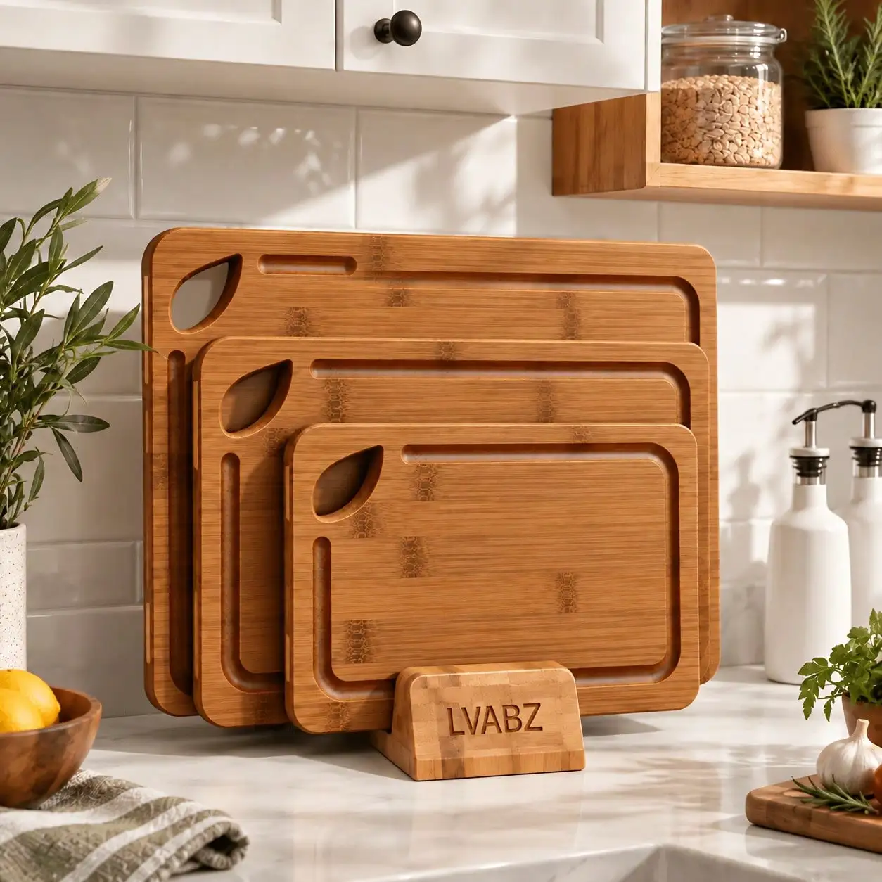 Deep‑Carbonized Bamboo Cutting Board Set With Wooden Storage Rack, Multi‑Size Reversible Chopping Boards, Juice Grooves & Easy‑Grip Handles, Gentle On Knives For Separate Raw & Cooked Food, Home Kitchen, Charcuterie Serving sh260910183857982312258