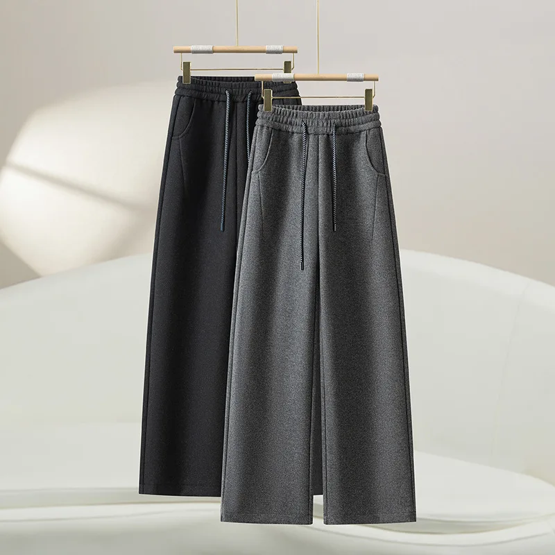 

Elastic Waist Drawstring Woolen Pants for Women Draped Casual Pants