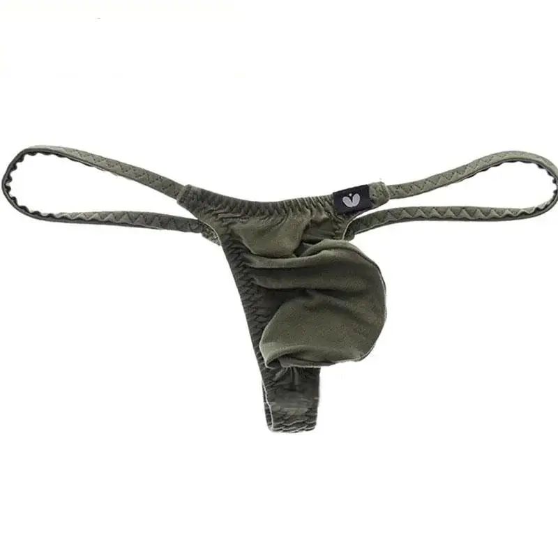 Men's Low Waist Pouch Thong Underwear with Little Belt Decoration Love Sharp Full G-String T-Pants Sexy Men's Briefs