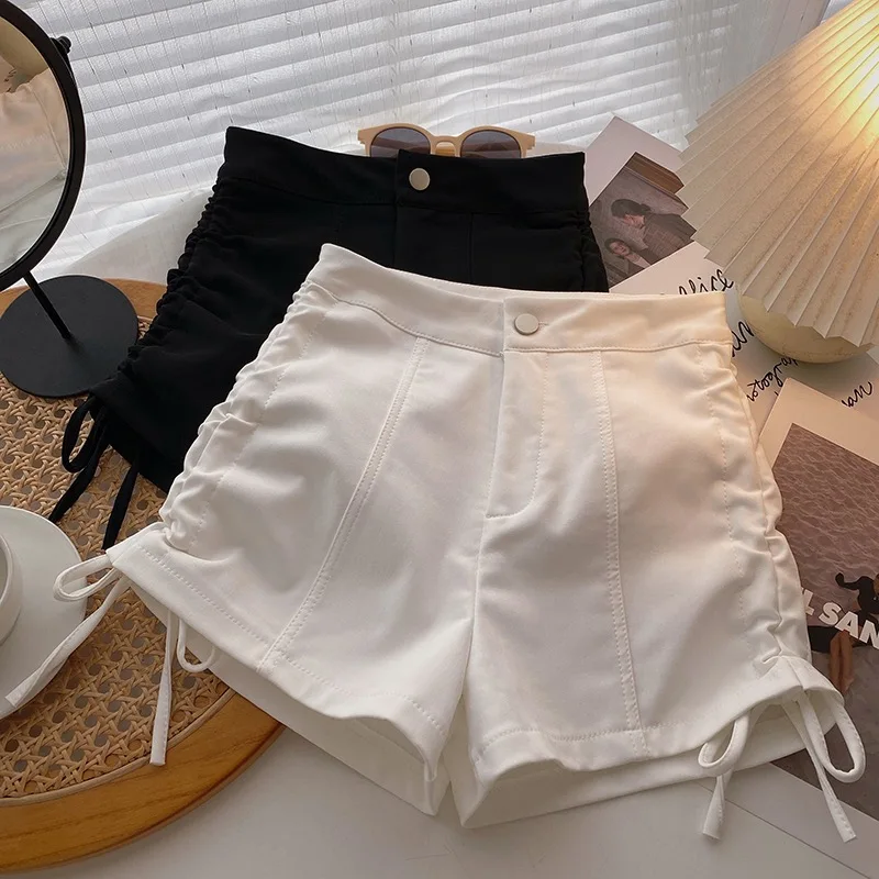 

High Waist Black Casual Shorts Women Summer Sexy American Hot Girl Straight Leg Wide Leg Pants Commute Style Thin Material
