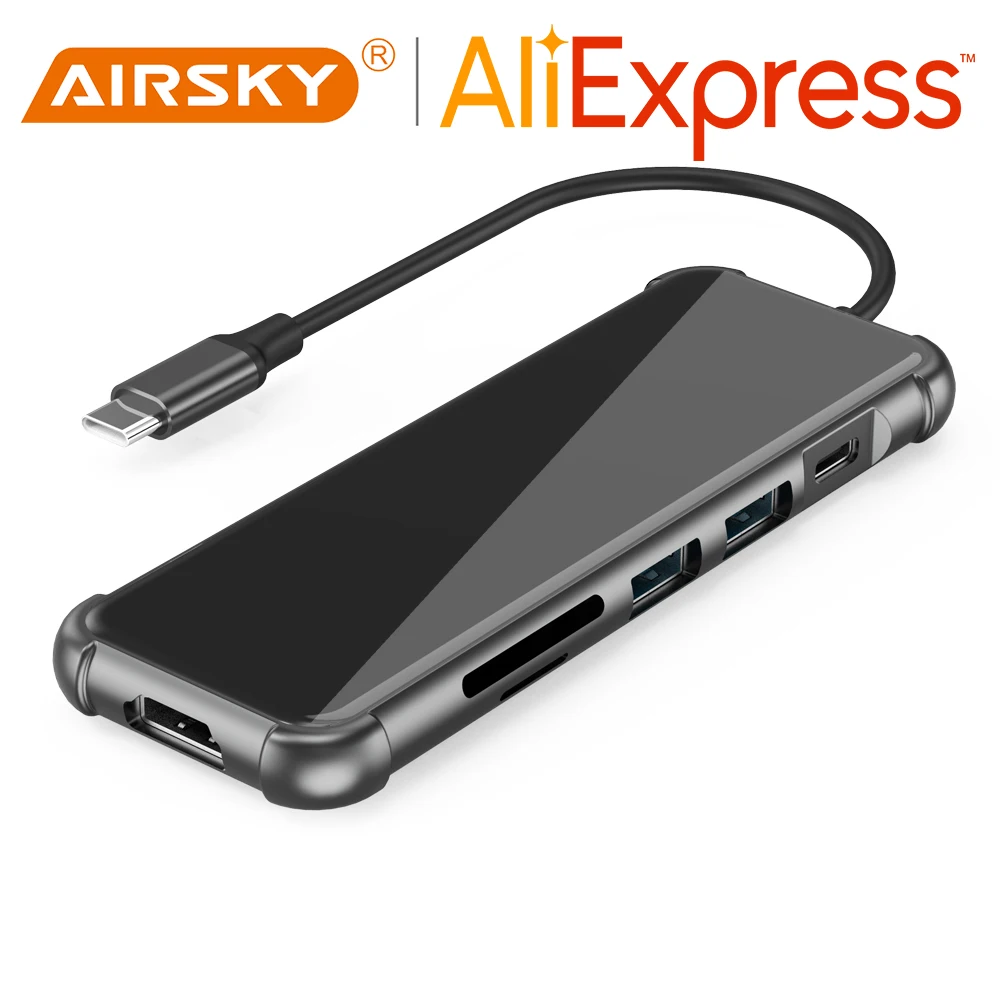 

AIRSKY Серый 3 в 1 Алюминиевый сплав USB A Type C 2.0 480 Мбит/с 3.0 Порт макс. 5 Гбит/с A-F Интерфейсы C-M к концентратору SD и TF Считыватель карт для мобильного телефона, смартфона, ПК, ноутбука, планшетов