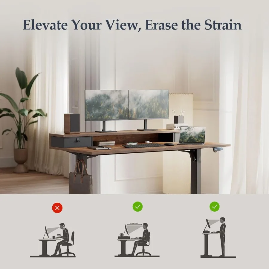 55 Inch Electric Standing Desk with Drawers Adjustable Height Small Sit Stand Desk for Home Office Compact Computer Workstation