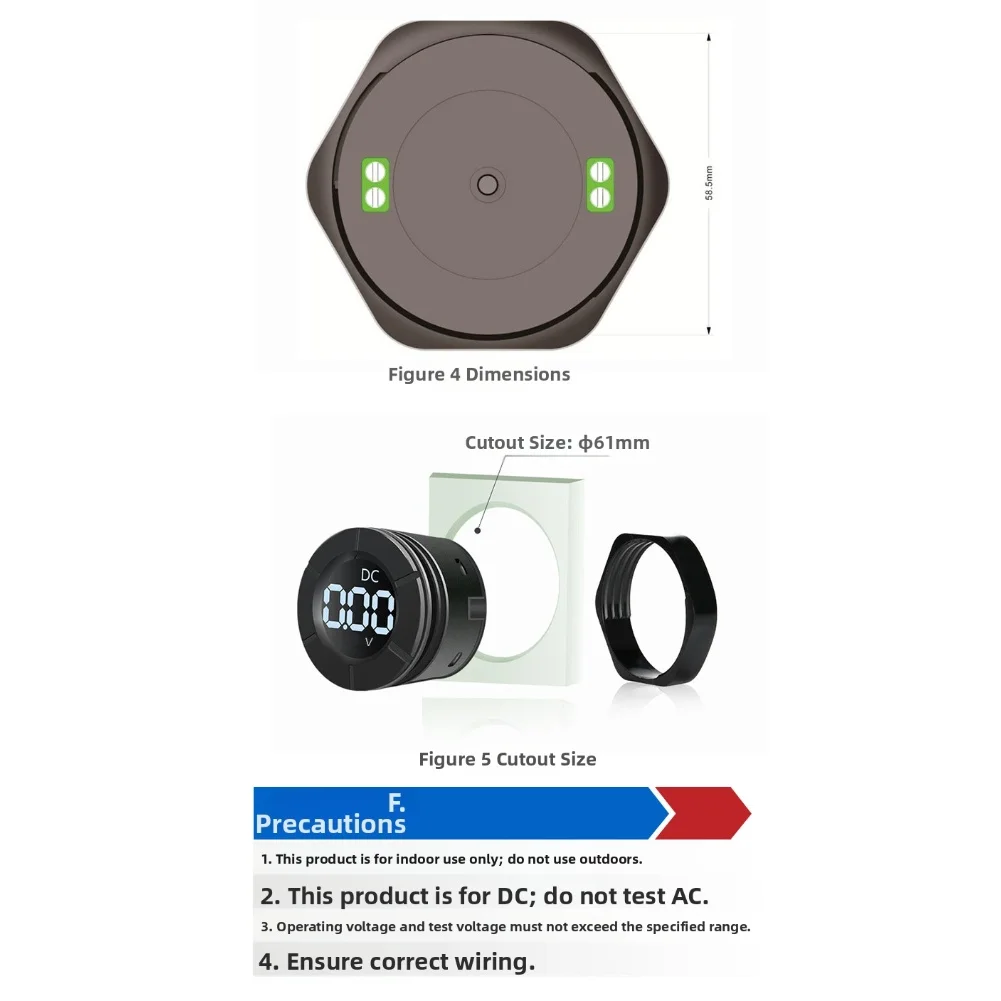 Large Font Display DC Voltmeter Measurement Monitoring For Indoor Use High-quality ABS Plastic Measurement Range 30V-500V