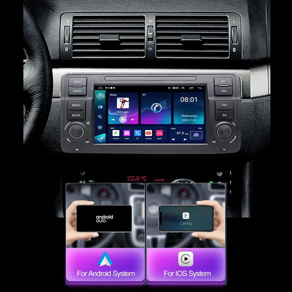 Android Radio for BMW E46 3 Series 1999-2005 7 Inch Touch Screen GPS Navigation Carplay Multimedia Player with Head Unit Stereo