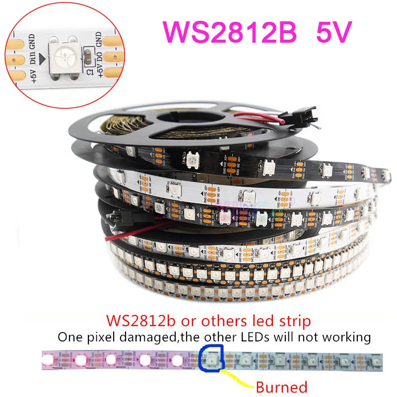 1 ~ 5m WS2815 WS2812B WS2812 5050 RGB 픽셀 LED 스트립 테이프, 30/60/74/96/144 LEDs/M 주소 지정 가능 라이트 바 IP30/65/67