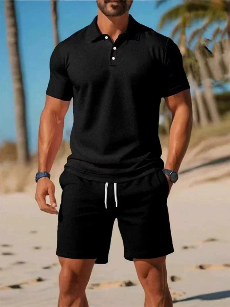 2026 Sommer Herren Übergröße 2-teiliges Set Knopfleisten-Polohemd Mesh-Shorts Atmungsaktives Lässiges Alltags-Mode-Outdoor-Outfit – Detail 8