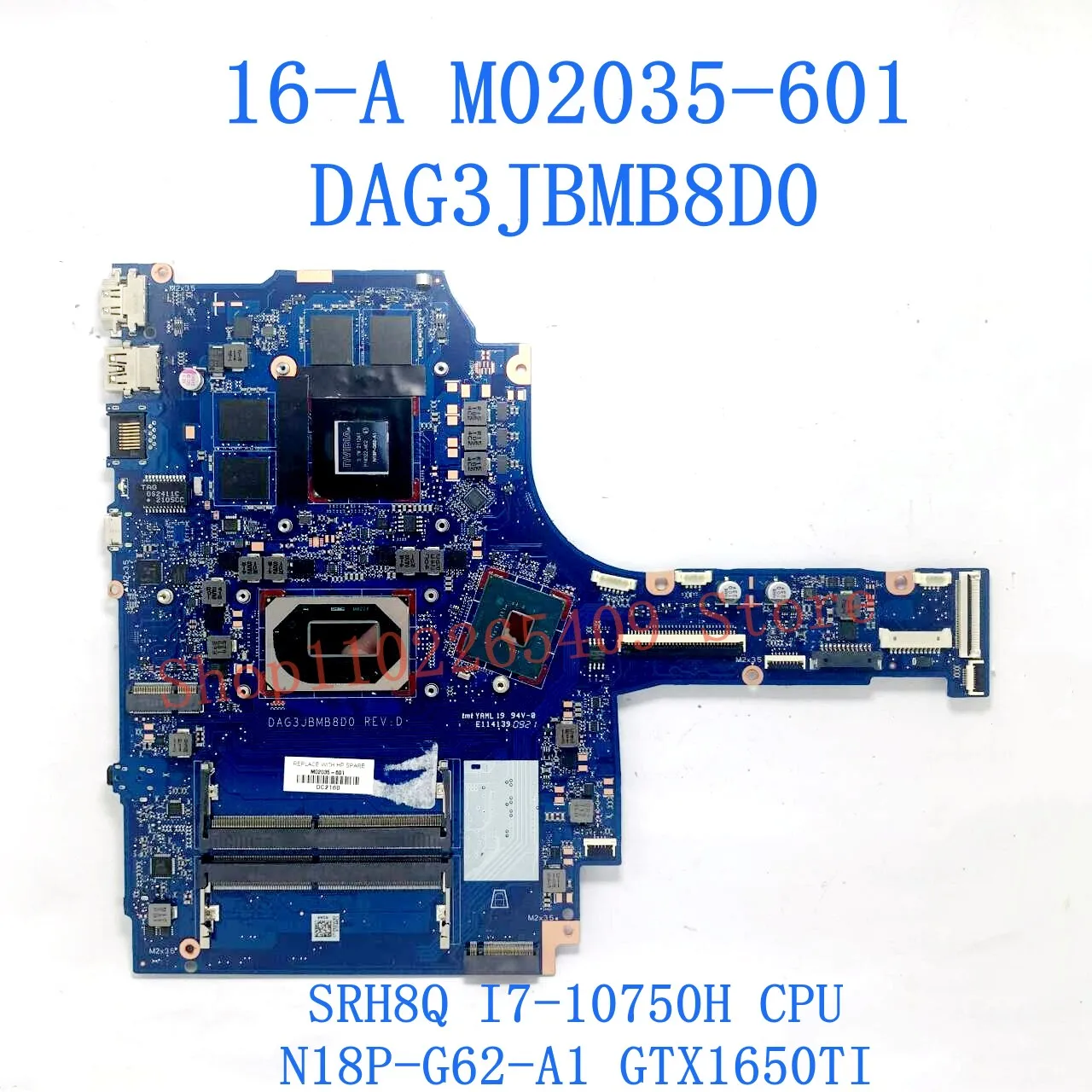 M02035-601 M02035-001 HP 16-A 노트북 마더보드, DAG3JBMB8D0, I5-10300H, I7-10750H CPU GTX1650, GTX1650TI 100% 테스트 OK