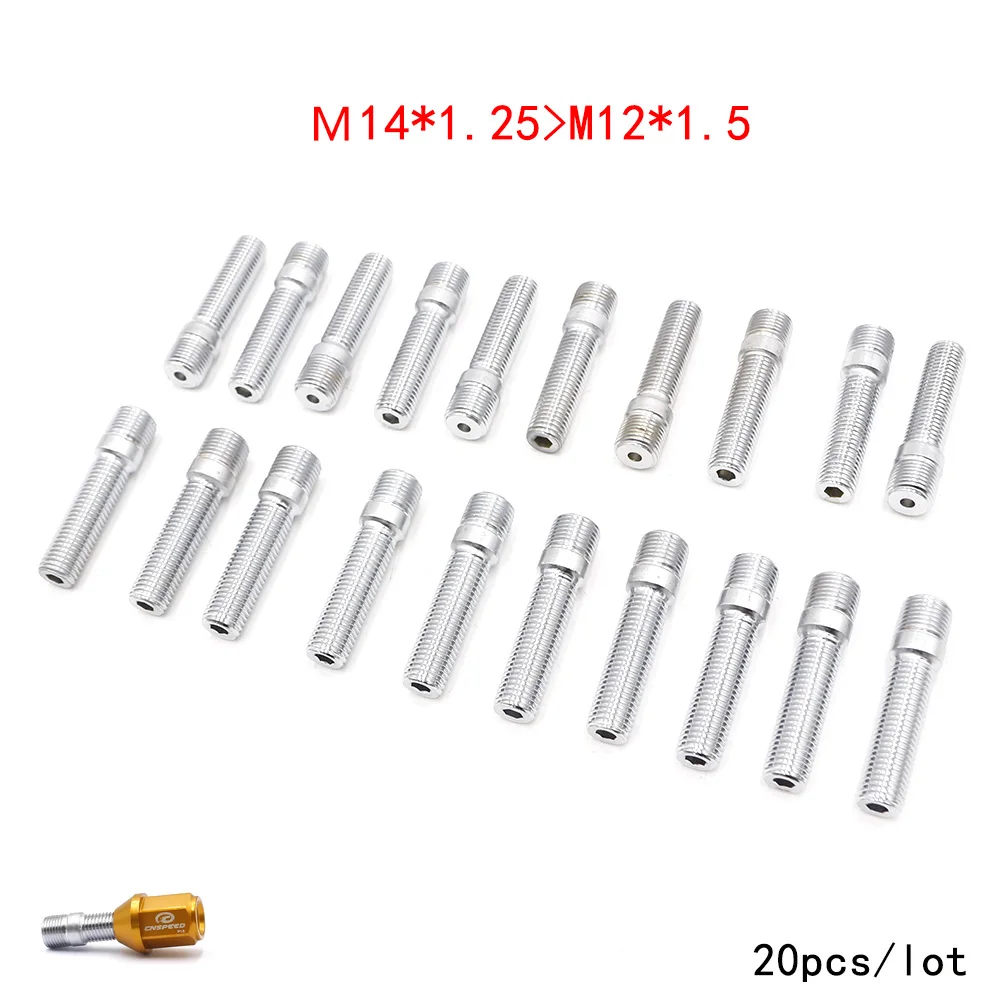 20 pz/set 50/58MM 14x1.5/14x1.25/12x1.5/12x1.25 a 12x1.5 conversione perno ruota bulloni ad alette alte a borchie