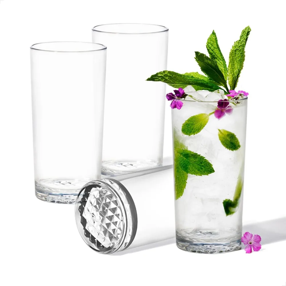 Tall Cocktail Glasses, Heat Resistant, Unbreakable and Crystal Clear Plastic Dishwasher Safe, Set of 24 Tall Cocktail Glasses