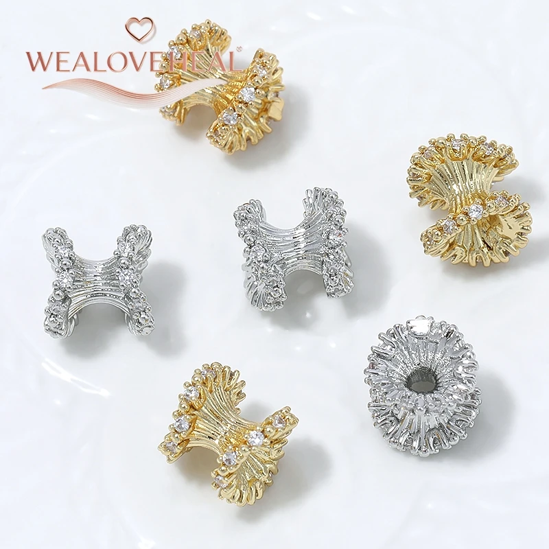 perlen für schmuckherstellung, 9x9mm Spulen-Abstandshalterperlen, 18K vergoldetes Messing, Micro-Pavé-Zirkonia, taillierte Abstandshalter für DIY Armband- und Halsketten-Schmuckherstellung – Detail 18