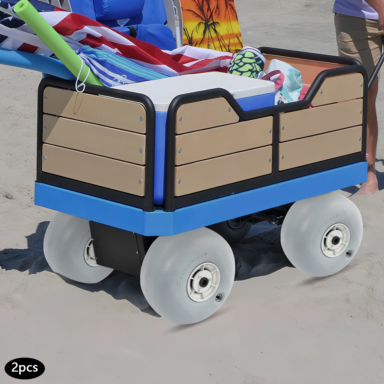 BYMAOCAR Inflatable Beach Wheels, for Beach Trips, Camping, Fishing, and Gardening, Less Rolling Resistance, 55kg/121lbs Each Wheel Max. Load Capacity