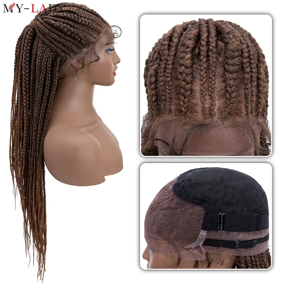 

My-Lady 25inches Synthetic Lace Front Wig Cornrow Braids Black Long For Afro Woman Daily Frontal Headband Braided Wigs Baby Hair