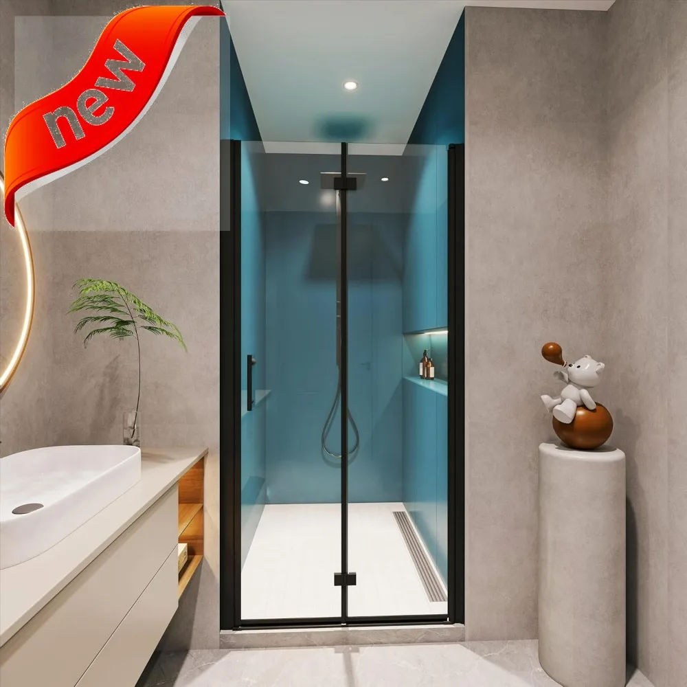 

Universal Pivot Shower Door - 30x72 with Tempered Glass, Adjustable, Anti-Leakage, Folding Design