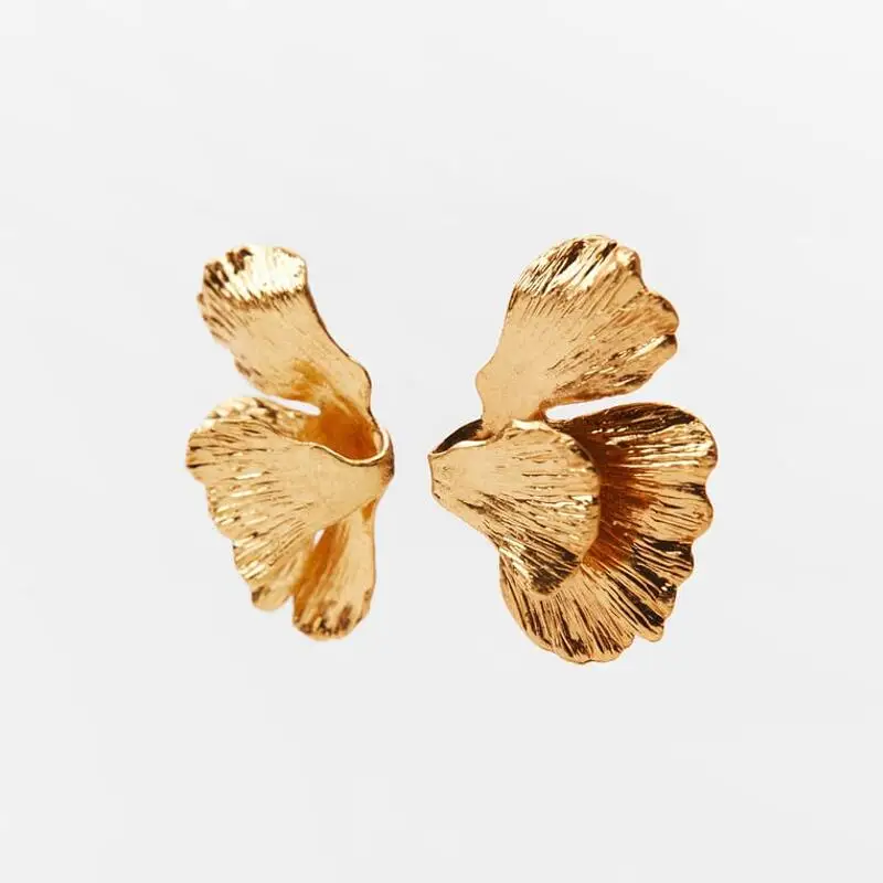 2024 New ZA Golden Leaf Shape Metal Big Earrings Women Jewelry Indian Hip Hip Punk Vintage Statement Earrings Female