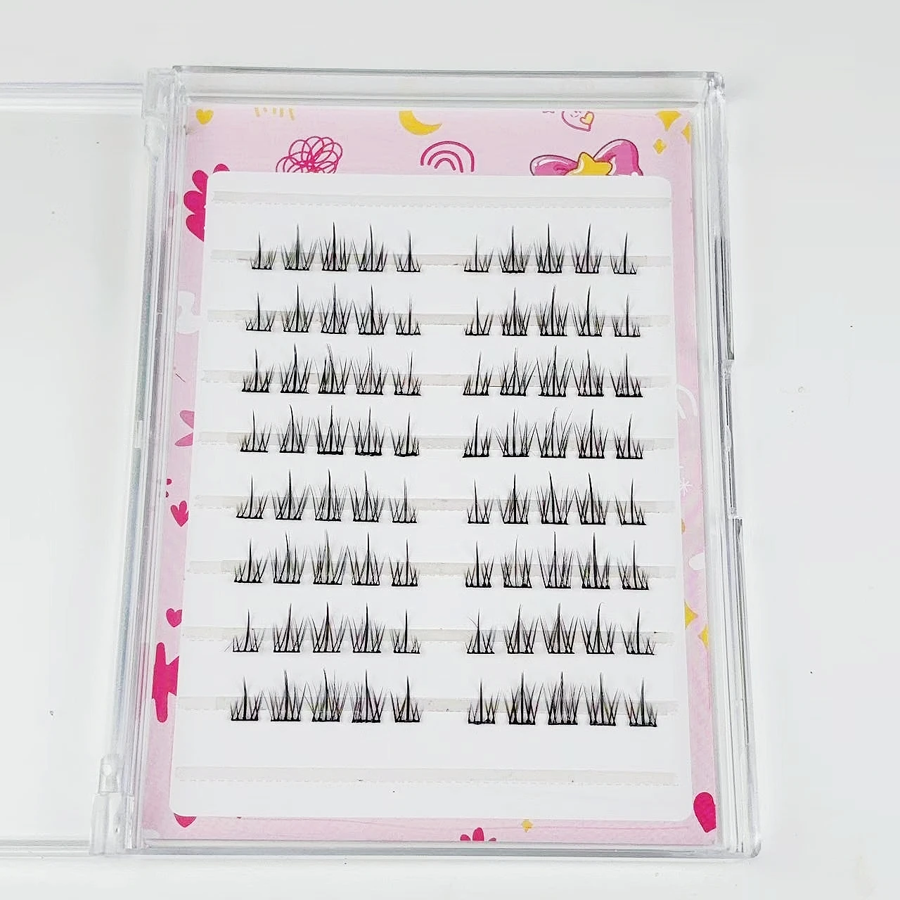 80 クラスタのひまわり型ナチュラルつけまつげ - 8 列の大容量、接着剤不要/非粘着設計