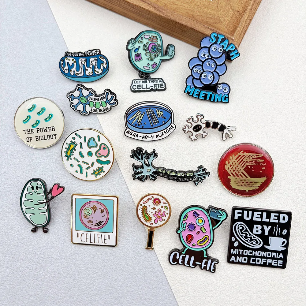 Biological Cell Neuron Mitochondrion Brooch Microscope Laboratory Research Science and Engineering Metal Badge