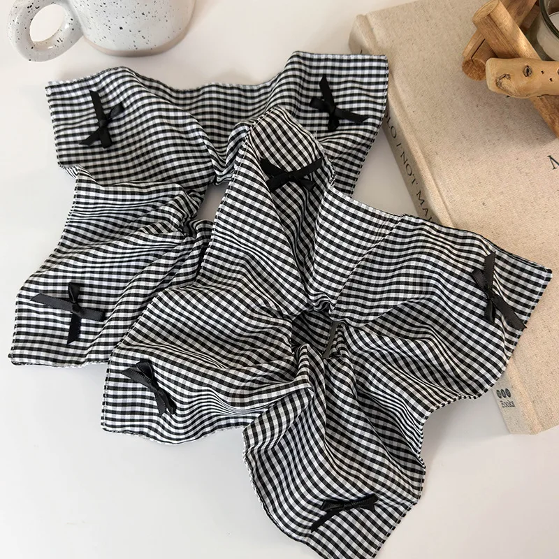 Black and white checkered largebow large intestine headband high-end temperament square scarf headband high-end hair accessory