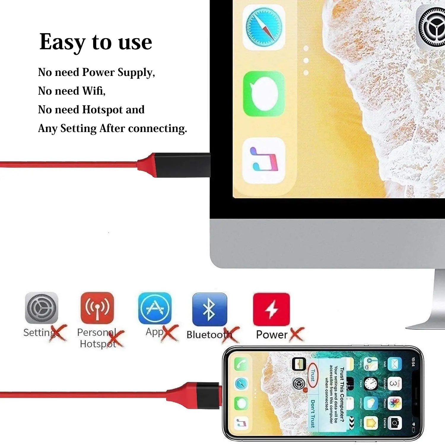 2K 1080P Phone to HDMI-compatible Cable Sync Screen Connector Directly Connect on HDTV/Monitor/Projector For iPhone iPad