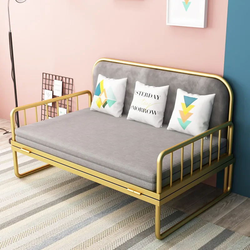 Sofa folding small apartment multi-functional wrought iron bed 1.5 1.8 meters bed modern and simple