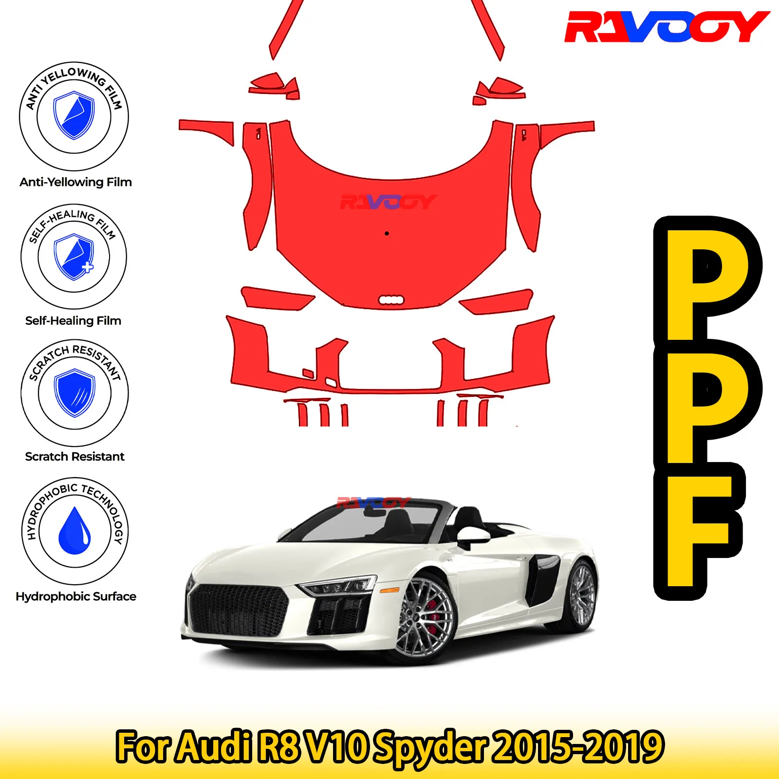 

For Audi R8 V10 Spyder 2015-2019 Glossy Matte Black Precut front PPF Kit Paint Protection Film