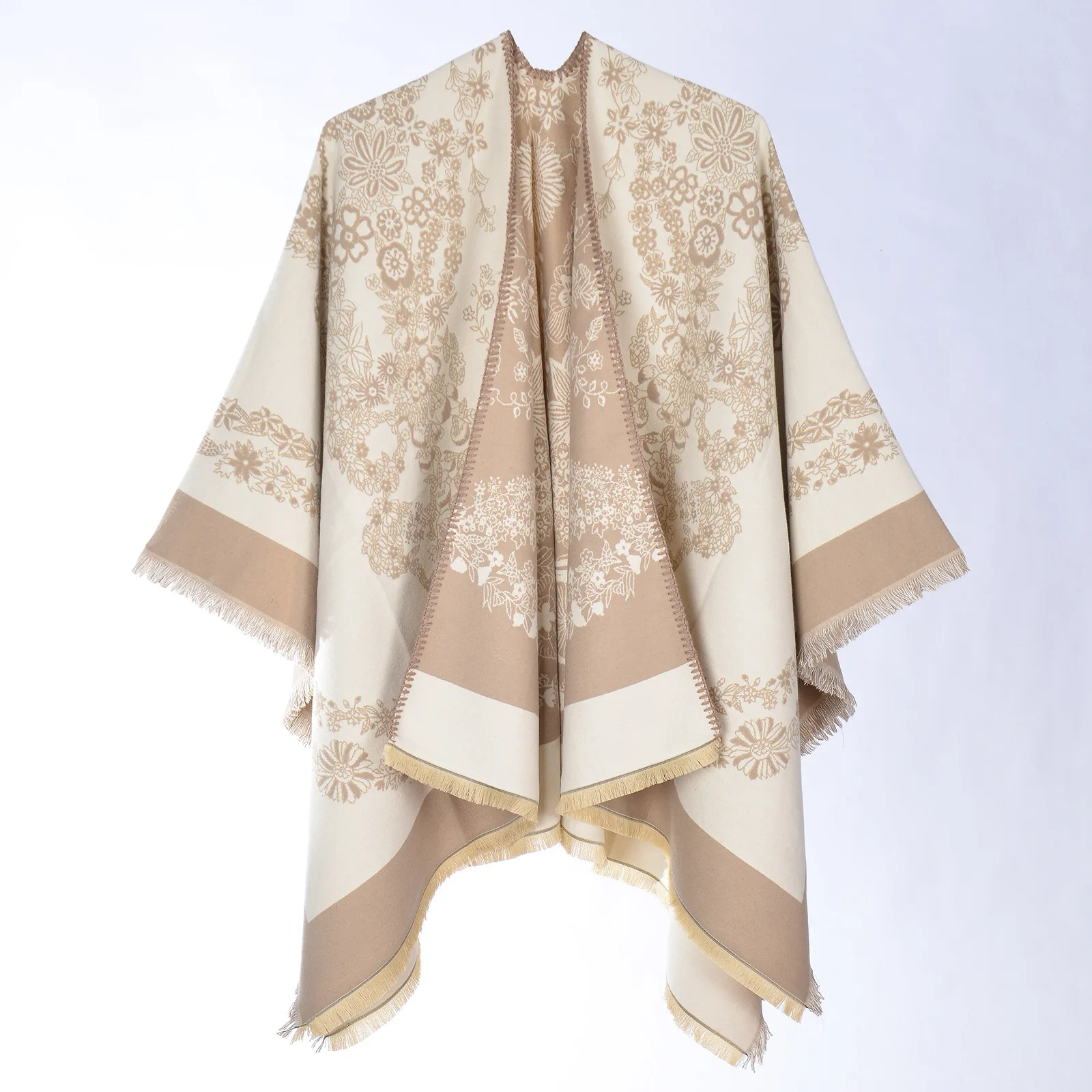 Spring and Autumn's new chain flower-split scarf, European and American style faux cashmere warm and versatile shawl cape